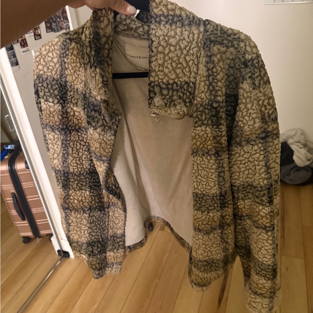 Plaid Sherpa Jacket - Beige/Brown Cozy Outerwear